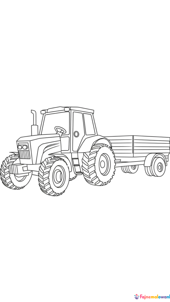 Kolorowanka: Traktor z Przyczepą dla Dzieci do Druku