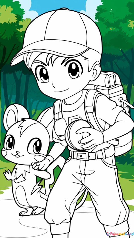 Kolorowanka z Ash’em i Pikachu dla fanów Pokémon do druku