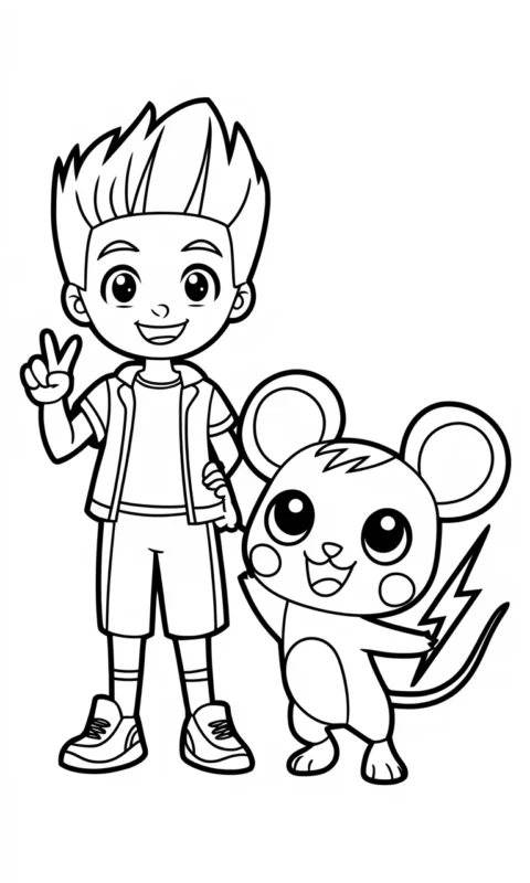 kolorowanka dla dzieci z młodym trenerem i elektryczną myszką