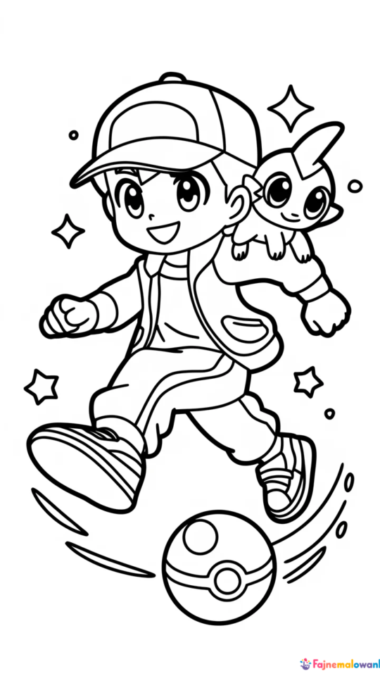 Kolorowanka Pokémon: Ash i Pikachu do druku dla dzieci