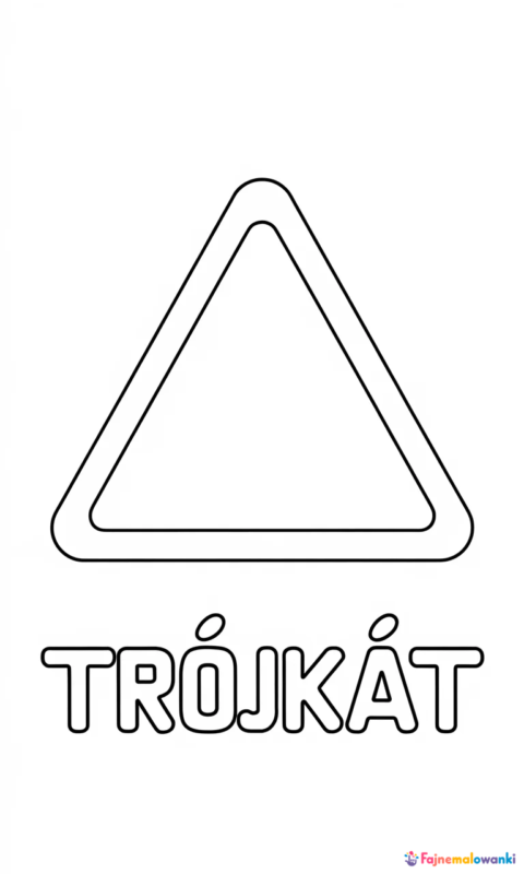 Kolorowanka geometryczna dla dzieci przedstawiająca trójkąt z podpisem do nauki kształtów - kolorowanki kształty