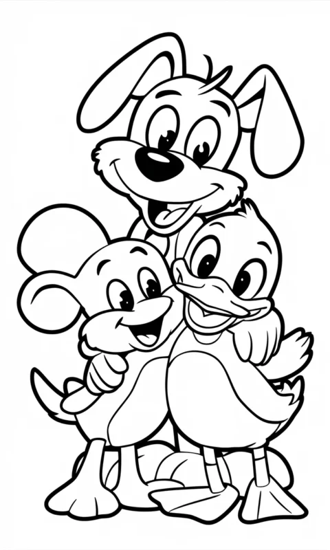 kolorowanka dla dzieci z trzema przyjaciółmi - myszką
