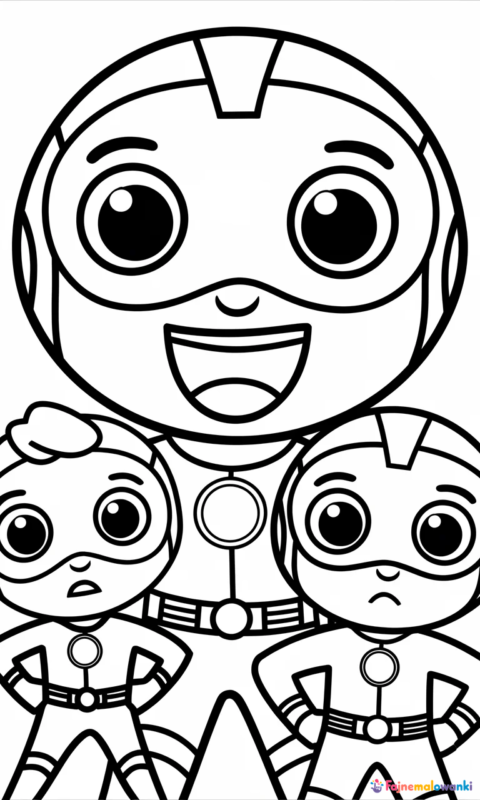 kolorowanka dla dzieci z trzema małymi superbohaterami w maskach