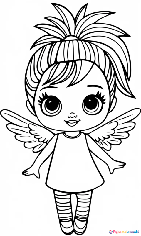 kolorowanka dla dzieci przedstawiająca uroczego aniołka w stylu anime do pokolorowania