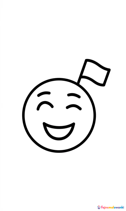 Kolorowanka dla dzieci przedstawiająca uśmiechniętą buźkę z flagą