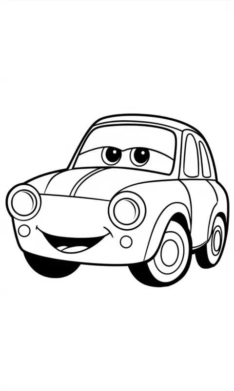 Kolorowanka dla dzieci przedstawiająca uśmiechnięty samochodzik z uroczą buzią do pokolorowania - auta cars