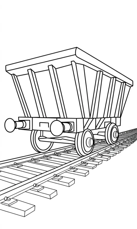 kolorowanka wagonik górniczy na torach dla dzieci do pokolorowania