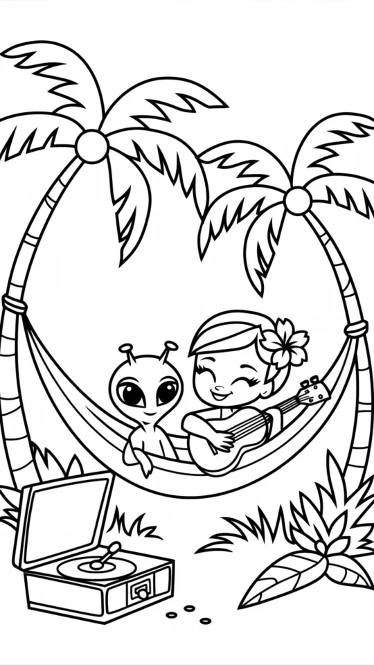 Kolorowanka do druku: Lilo i Stich przygody na Hawajach