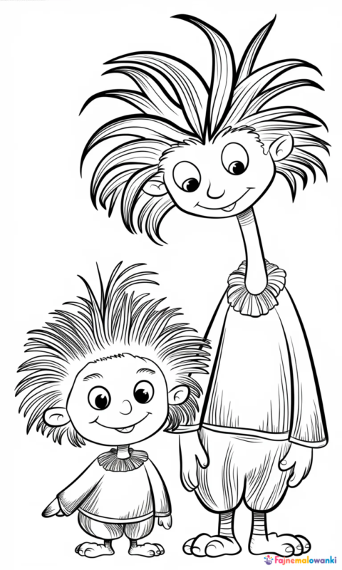Kolorowanka dla dzieci z dwoma zabawnymi stworkami z szalonymi fryzurami