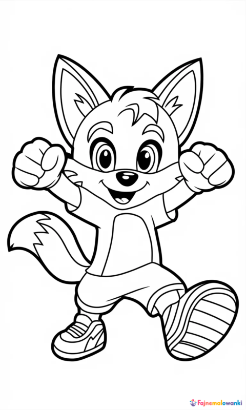 kolorowanka dla dzieci z wesołym liskiem w butach sportowych