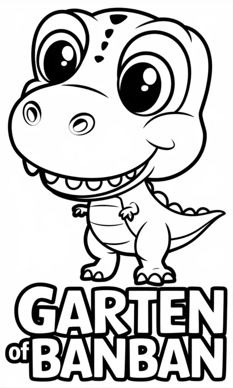 kolorowanka z wesołym dinozaurem i napisem