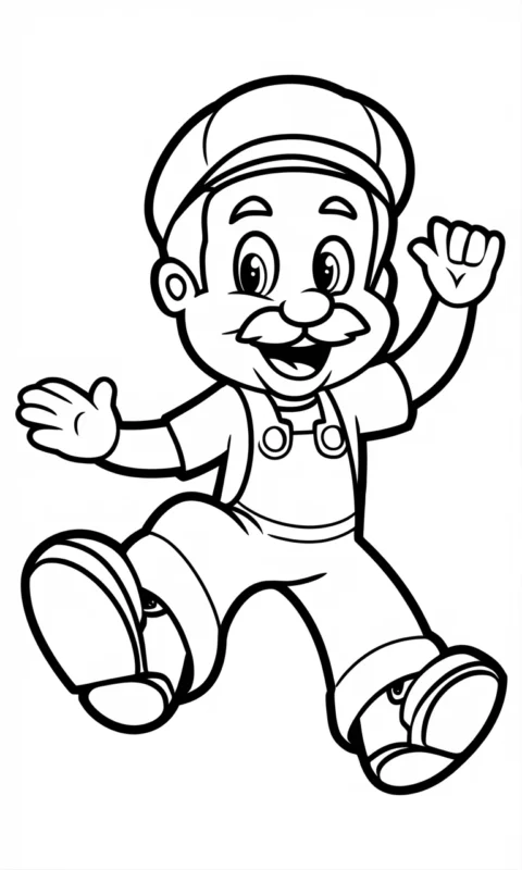 kolorowanka dla dzieci przedstawiająca skaczącego hydraulika w kombinezonie