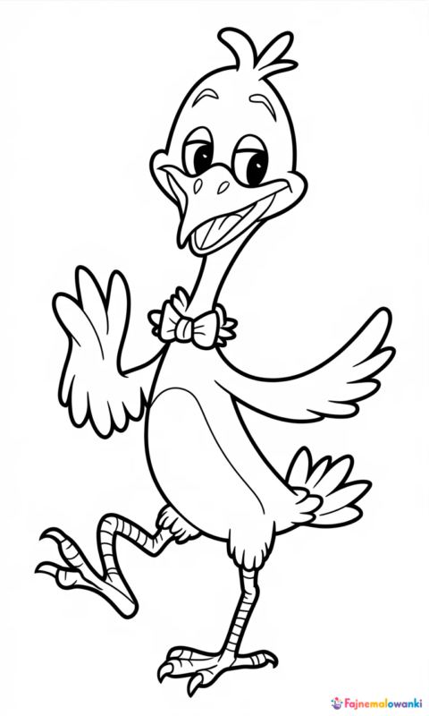 kolorowanka dla dzieci wesoły ptak w muszce do pokolorowania