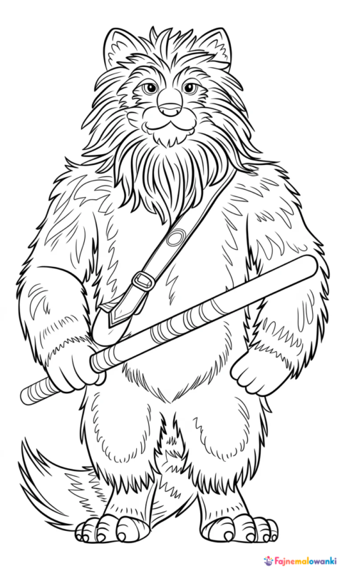 kolorowanka dla dzieci przedstawiająca wielkiego włochatego wojownika z kijem do pokolorowania - kolorowanki star wars