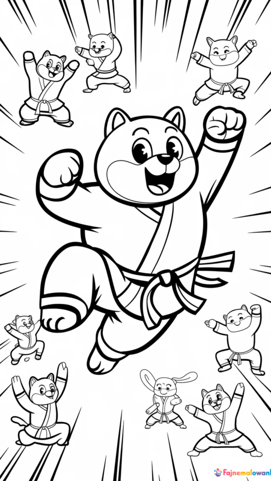 Kolorowanka do druku z postaciami z filmu Kung Fu Panda