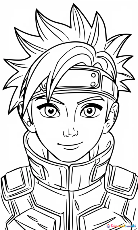 kolorowanka dla dzieci przedstawiająca wojownika z długimi kolczastymi włosami w stylu anime do pokolorowania - kolorowanki naruto