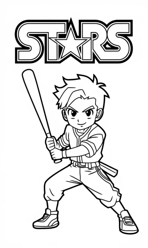 kolorowanka dla dzieci przedstawiająca wojownika w stylu anime z kijem baseballowym do pokolorowania - kolorowanki brawl stars