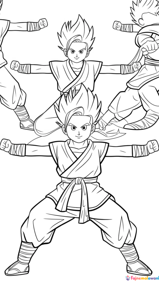 Kolorowanka do druku: Black Goku, Trunks i Zamasu dla dzieci