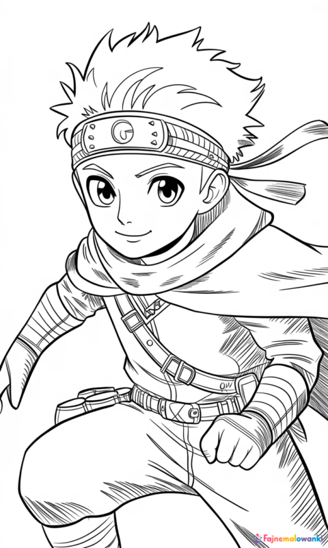 kolorowanka postać wojownika w płaszczu z opaską na głowie