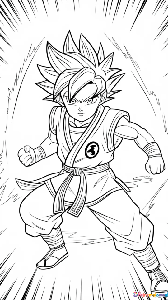 Kolorowanka Dragon Ball: Son Goku wykonuje Kamehameha