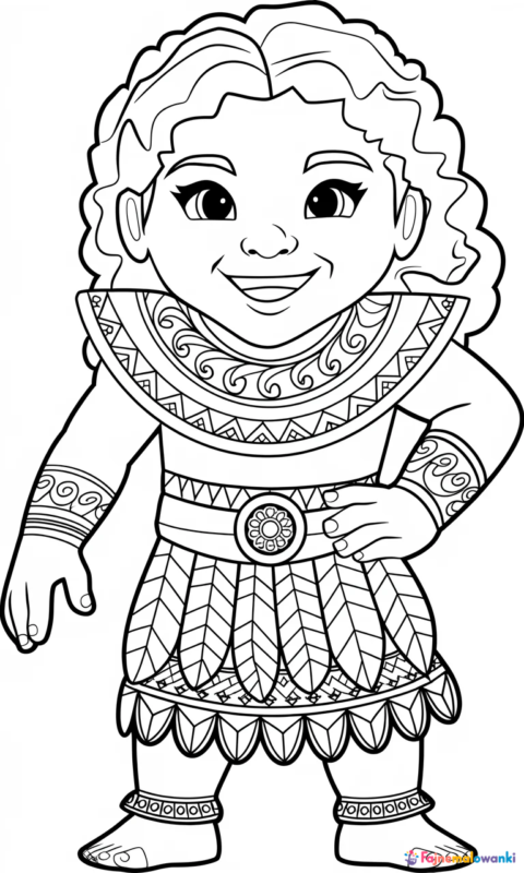 kolorowanka dla dzieci z wojownikiem wysp w tradycyjnym stroju polinezyjskim do pokolorowania - vaiana moana