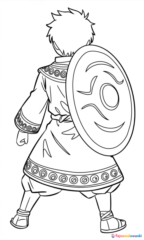 kolorowanka dla dzieci przedstawiająca wojownika z tarczą