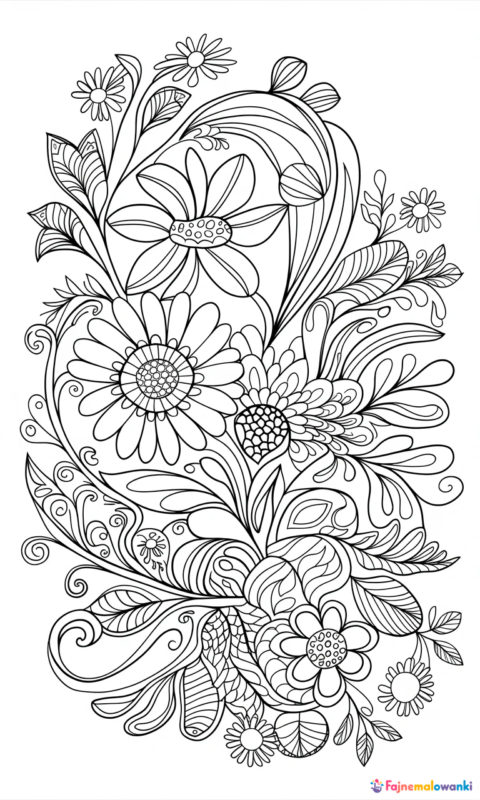 Kolorowanka dla dzieci z wzorem kwiatowym