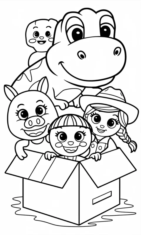 kolorowanka dla dzieci z zabawkami - dinozaur