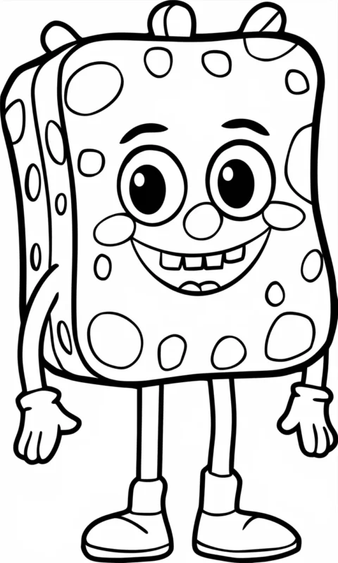 Zabawna kolorowanka dla dzieci przedstawiająca wesołą gąbkę morską z dużymi oczami do pokolorowania - kolorowanki z bajek