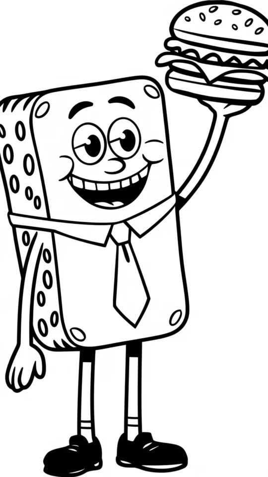 Kolorowanka: SpongeBob jedzący pysznego kraboburgera do druku