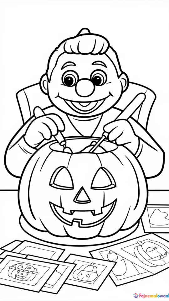 Kolorowanka Elmo z dynią na Halloween dla dzieci