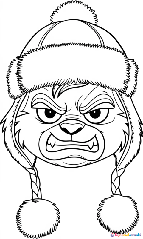 kolorowanka dla dzieci z zabawną postacią zimową w czapce