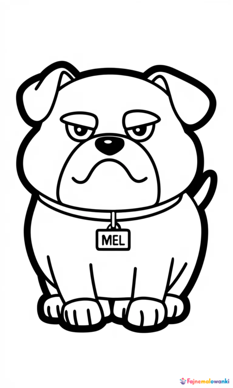 kolorowanka dla dzieci z zabawnym pieskiem o sennym wyrazie pyska