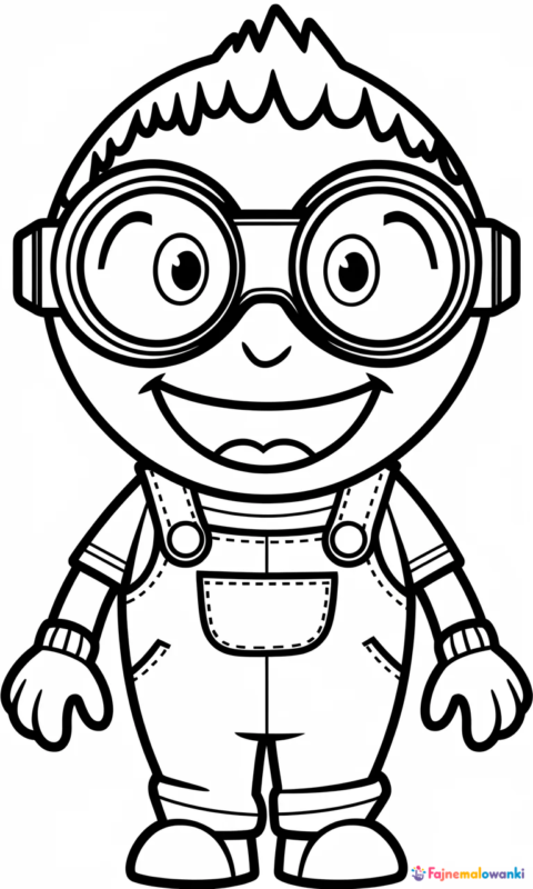 kolorowanka dla dzieci z zabawnym małym stworkiem w goglach i kombinezonie do pokolorowania - kolorowanki minionki