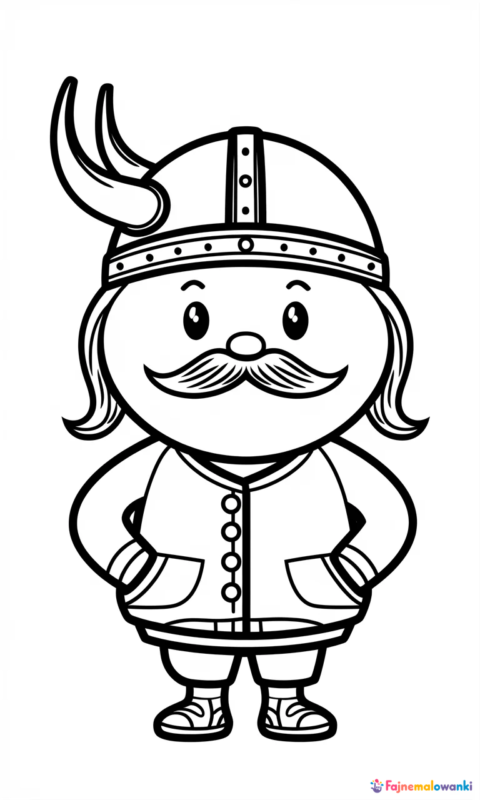 kolorowanka dla dzieci z postacią wikinga w zabawnym stylu