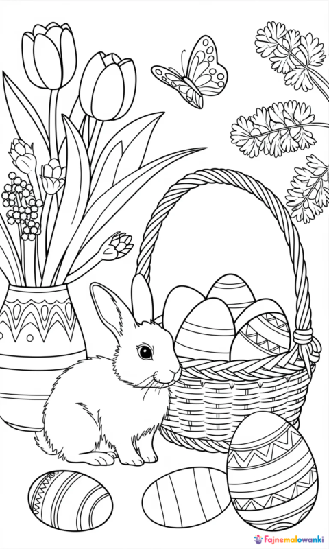 kolorowanka wielkanocna dla dzieci z królikiem