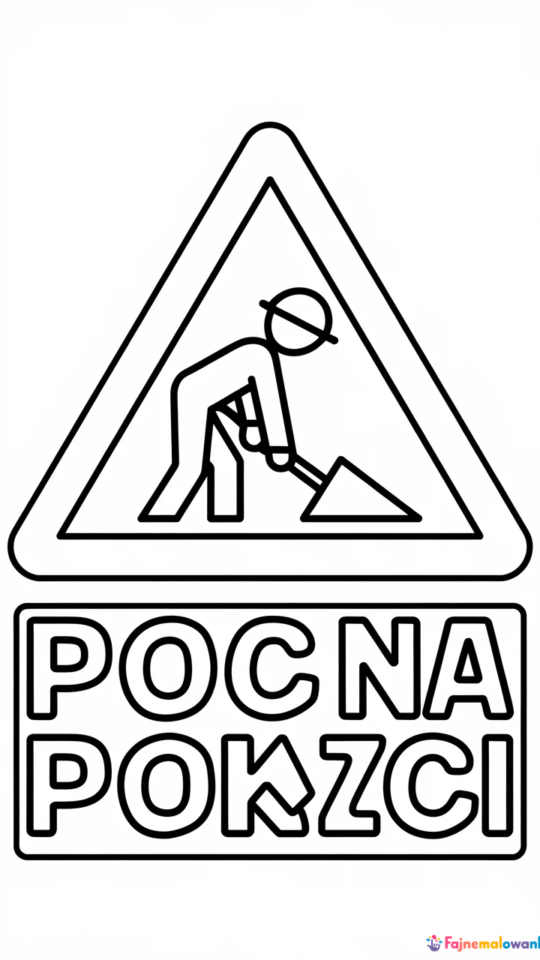 Kolorowanka znak drogowy – Uwaga, roboty drogowe dla dzieci