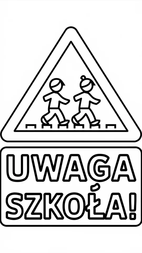 Kolorowanka znak drogowy: Uwaga szkoła dla dzieci do druku