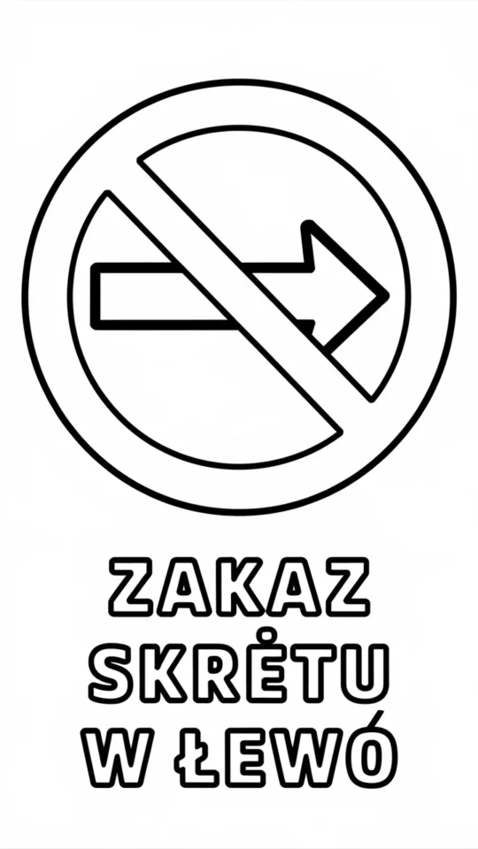 Kolorowanka: Znak zakazu skrętu w lewo dla dzieci do druku
