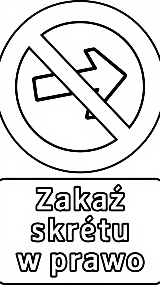 Kolorowanka: Znak zakazu skrętu w prawo dla dzieci do druku