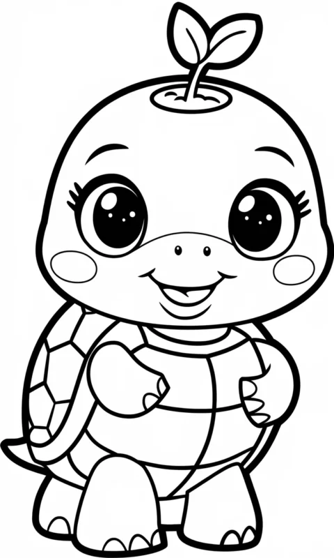 kolorowanka dla dzieci przedstawiająca uroczego żółwika z małą roślinką wyrastającą z jego pancerza - kolorowanki pokemon